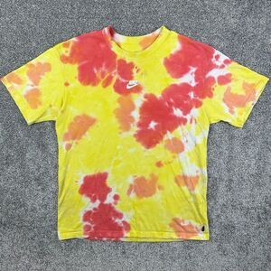 Vintage Y2K‎ Nike Shirt Adult Small Tie Dye Yellow Red Center Logo Swoosh